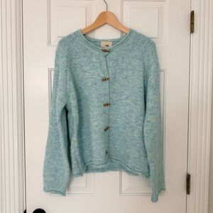 Egg Soft Fuzzy Baby Blue Cardigan Wooden Buttons Korean Style Sweater